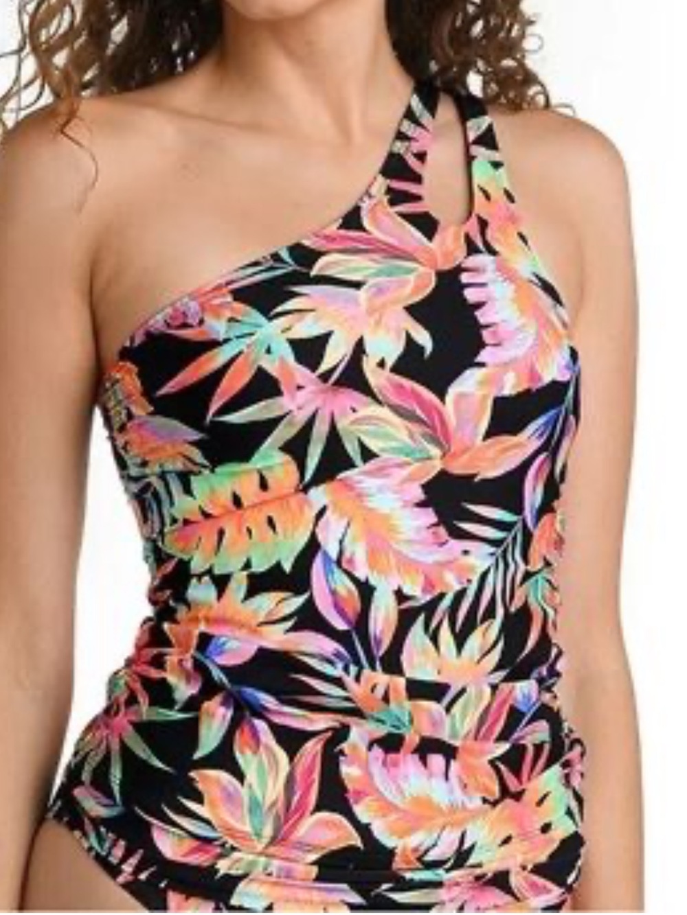 La Blanca Best Escape One-Shoulder Tropical Leaf Tankini